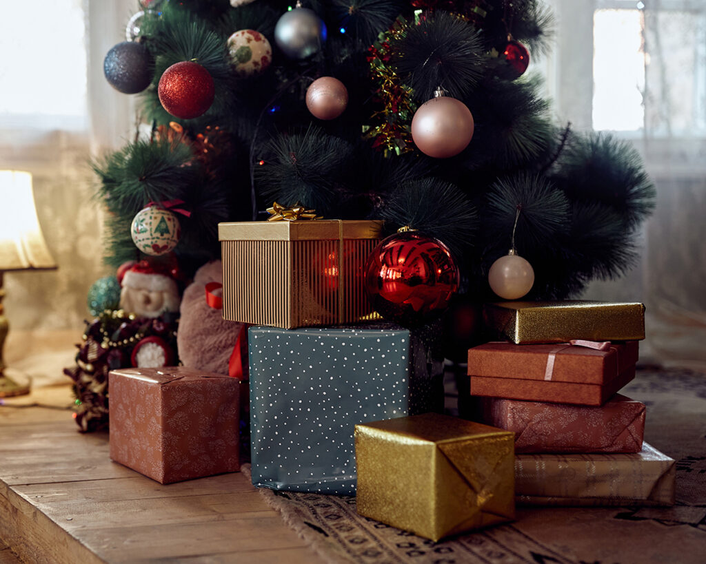 Wrapped gifts under Christmas tree