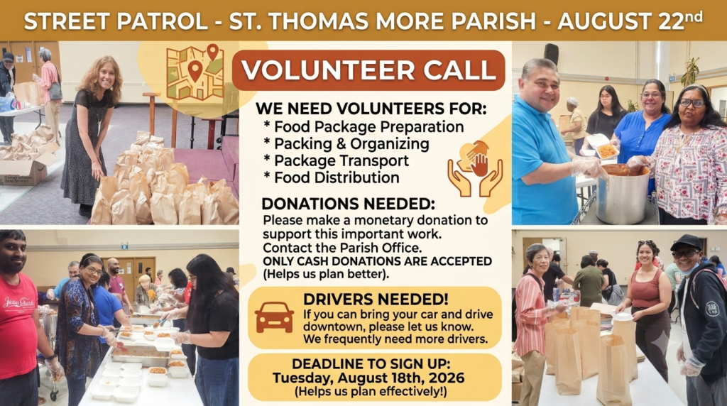 Street Patrol (outreach) - St. Thomas More Parish - August 22nd