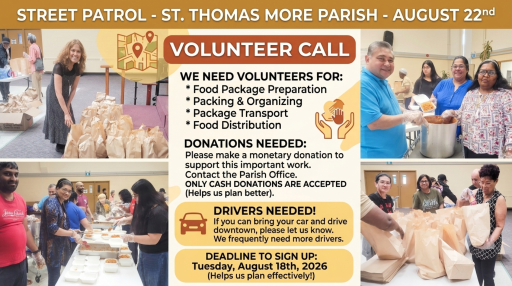 Street Patrol (outreach) - St. Thomas More Parish - August 22nd